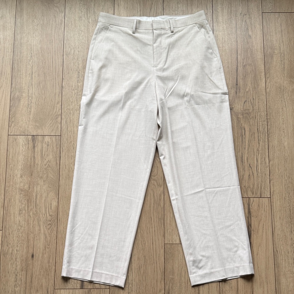 Express Mens Dress Pants 33x32 Tan Baggy Stretch Flat Front Career Casual